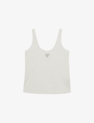 Reiss Womens Cream Isabelle Laser-cut Scoop-neck Stretch-woven Vest
