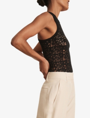 Reiss Womens Black Francesca Ladder-knit Slim-fit Woven Bodysuit