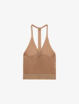 Shop Reiss Womens Gold  X Atelier Ruby Racer-back Sleeveless Knitted Top Xs