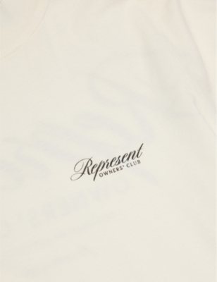 Shop Represent Flat White Owners Club Brand-print Cotton-jersey T-shirt 1-6