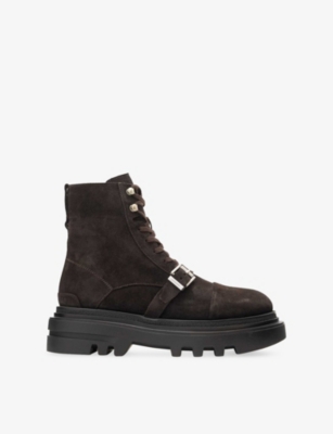 Allsaints Womens Bitter Brown Astrid Buckle Suede Biker Boots Eur 40 / 7 Uk In Brown