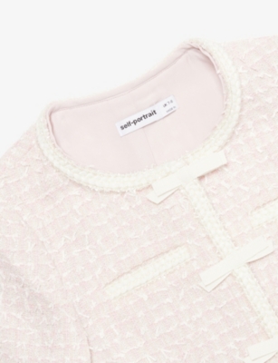 SELF-PORTRAIT: Bow-Embellished Bouclé Cropped Jacket 4-12 Years