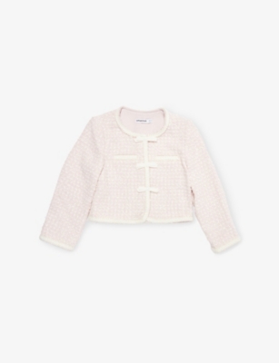 SELF-PORTRAIT: Bow-Embellished Bouclé Cropped Jacket 4-12 Years