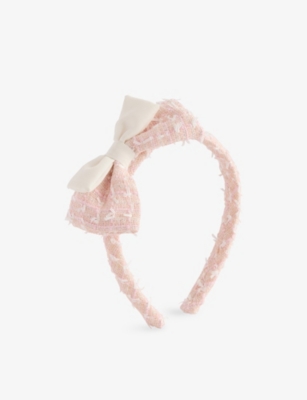 SELF-PORTRAIT: Bow-Embellished Bouclé Headband