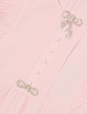 SELF-PORTRAIT: Pleated Bow-Embellished Chiffon Dress 3-12 years