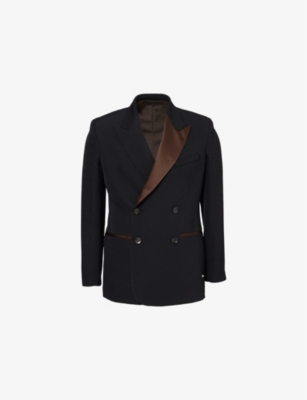 WALES BONNER: Rise Contrast-Panel Tuxedo Wool Blazer