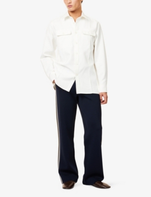 Shop Wales Bonner Mens  Coda Flap-pocket Cotton-blend Shirt In Light Chalk