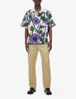 Shop Wales Bonner Mens Poppy Purple Highlife Short-sleeve Cotton Bowling Shirt
