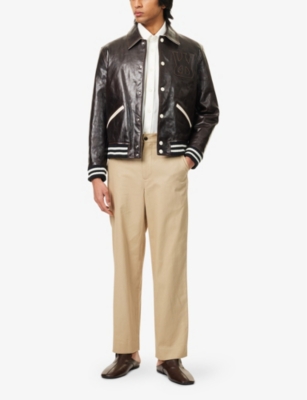WALES BONNER: Prince Logo-Embroidered Leather Varsity Jacket