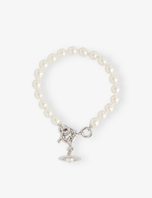 VIVIENNE WESTWOOD JEWELLERY: Aleksa Platinum-Plated Brass and Faux-Pearl Bracelet