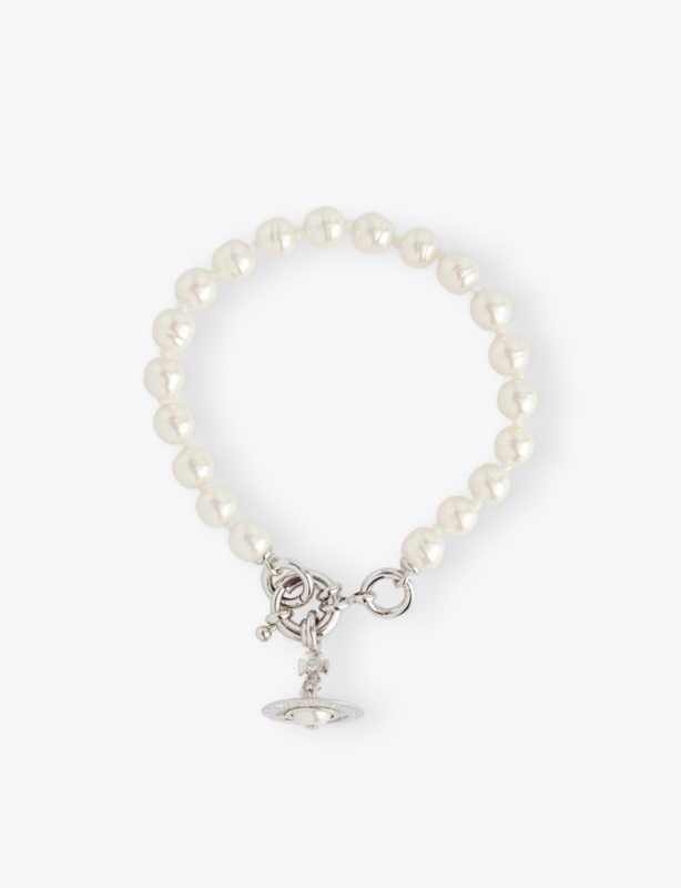 Aleksa Platinum-Plated Brass and Faux-Pearl Bracelet