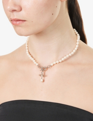 VIVIENNE WESTWOOD JEWELLERY: Aleksa Platinum-Plated Brass And Faux-Pearl Necklace