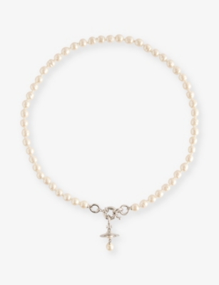 VIVIENNE WESTWOOD JEWELLERY: Aleksa Platinum-Plated Brass And Faux-Pearl Necklace
