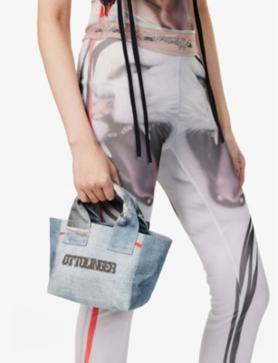 Shop Ottolinger Womens Denim Print Denim-print Small Cotton Tote Bag