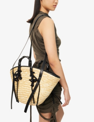 OTTOLINGER WOMENS BEIGE BASKET BRAIDED STRAW TOTE BAG 