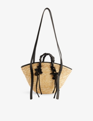 OTTOLINGER WOMENS BEIGE BASKET BRAIDED STRAW TOTE BAG 