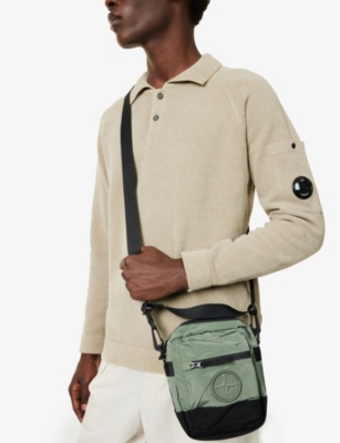STONE ISLAND MENS SAGE LOGO EMBROIDERED SHELL CROSS-BODY BAG