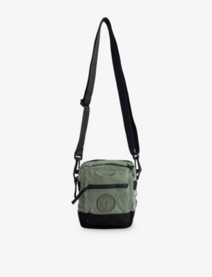 STONE ISLAND MENS SAGE LOGO EMBROIDERED SHELL CROSS-BODY BAG