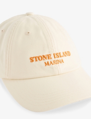 STONE ISLAND MENS IVORY MARINA LOGO-PRINT COTTON BASEBALL CAP 