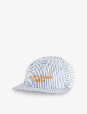Shop Stone Island Mens Blue Marine Marina Stripe-print Woven Baseball Cap
