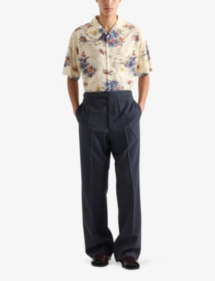 Prada Mens Yellow Printed Short-sleeve Bowling Cotton Shirt In Yellow