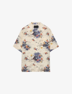 Prada Mens Yellow Printed Short-sleeve Bowling Cotton Shirt In Yellow