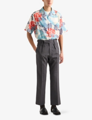 Shop Prada Mens Red Printed Short-sleeve Bowling Cotton Shirt
