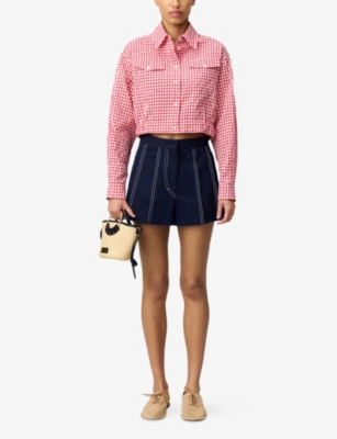 CLAUDIE PIERLOT: Gingham Check Cropped Woven Shirt