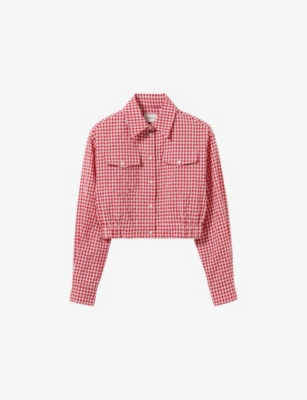 CLAUDIE PIERLOT: Gingham Check Cropped Woven Shirt