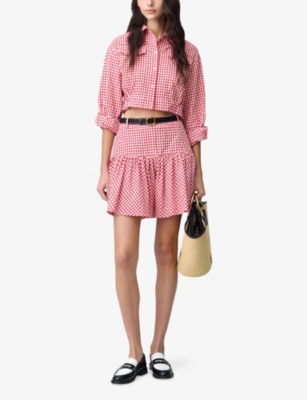 CLAUDIE PIERLOT: Vichy Checked Flared-Hem Woven Mini Skirt
