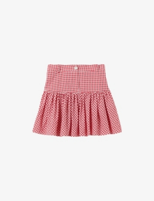 CLAUDIE PIERLOT: Vichy Checked Flared-Hem Woven Mini Skirt
