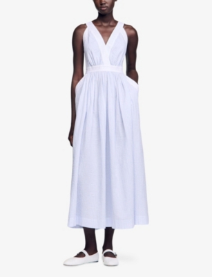 Sandro Striped Maxi Dress In Bleus