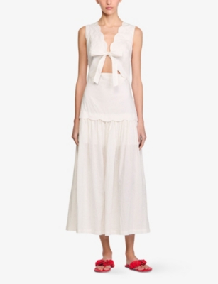 SANDRO: Sleeveless Bow-Front Stretch-Cotton Midi Dress