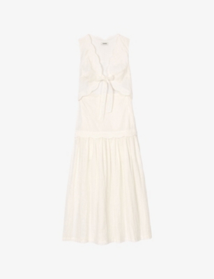 SANDRO: Sleeveless Bow-Front Stretch-Cotton Midi Dress