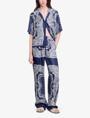 SANDRO: Bandana-Print Elasticated-Waist Woven Trousers