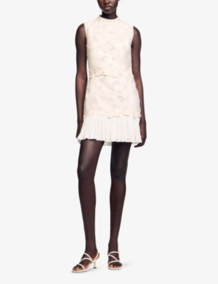 SANDRO: High-Neck Flounced-Hem Cotton-Blend Mini Dress