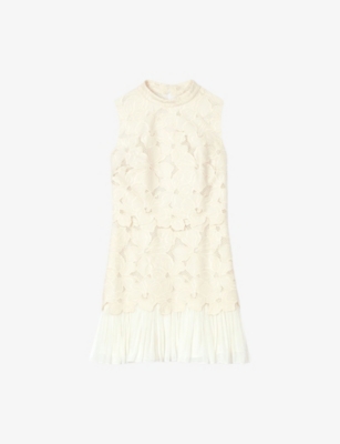 SANDRO: High-Neck Flounced-Hem Cotton-Blend Mini Dress