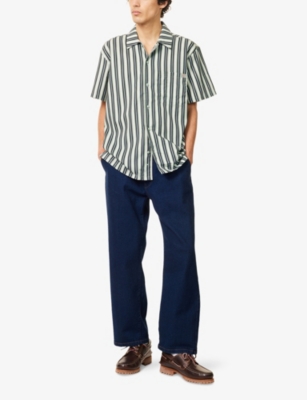 Dickies Mens Iceberg Green Multi Stripe Work Patch-pocket Woven Shirt In Iceberg Green