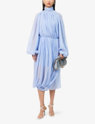 STELLA MCCARTNEY: Drape Open-Back Long-Sleeve Chiffon Midi Dress