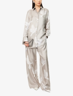 STELLA MCCARTNEY: Dove-Print Logo-Embroidered Silk Shirt