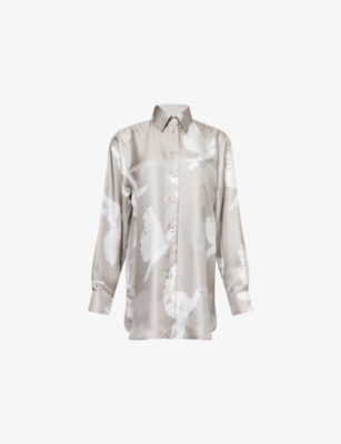 STELLA MCCARTNEY: Dove-Print Logo-Embroidered Silk Shirt