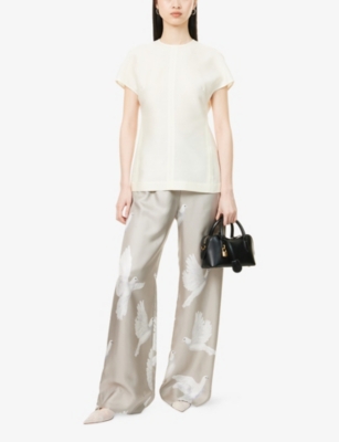 STELLA MCCARTNEY: Wide-Leg Bird-Pattern Silk Trousers