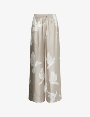 STELLA MCCARTNEY: Wide-Leg Bird-Pattern Silk Trousers