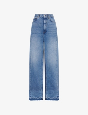 STELLA MCCARTNEY WOMENS TWO TONAL DENIM WASH LOGO-EMBROIDERED WIDE-LEG DENIM JEANS 