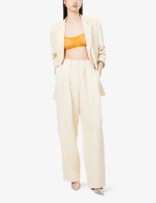 Shop Stella Mccartney Womens  Wide-leg Pleated Woven Trousers In Buttermilk