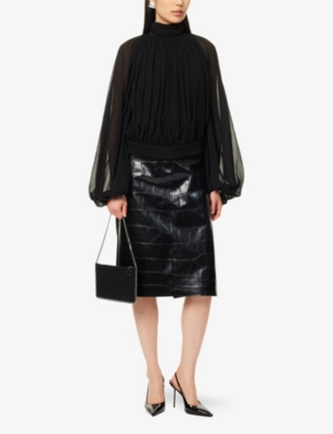 STELLA MCCARTNEY: Draped High-Neck Silk-Chiffon Top