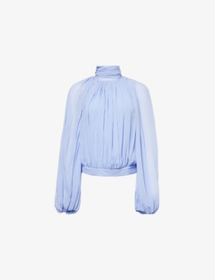 STELLA MCCARTNEY: Draped High-Neck Silk-Chiffon Top