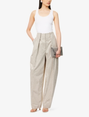 STELLA MCCARTNEY: Slouchy Panelled Rhinestone-Embellished Cotton Trousers