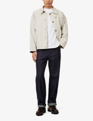BARBOUR MENS CREWNECK BRAND-PRINT COTTON-JERSEY T-SHIRT WHITE 