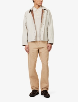 BARBOUR MENS MIST SPREAD-COLLAR BRAND-EMBROIDERED REGULAR-FIT SHELL JACKET 
